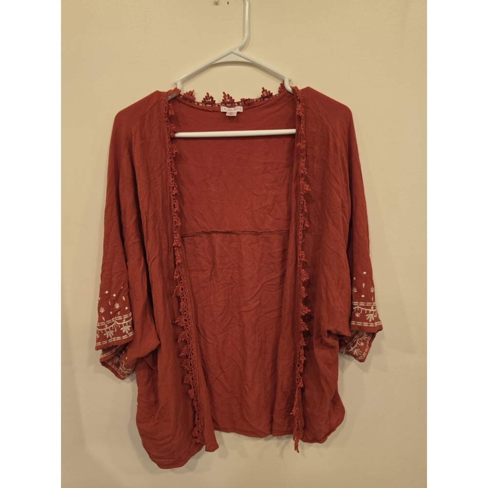 Xhilaration Size XL Sweater Womens Orange Open Front Boho Embroided Topper